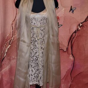 * * PAULA KA GOLD LACE PATTERN SOPHISTICATED DRESS